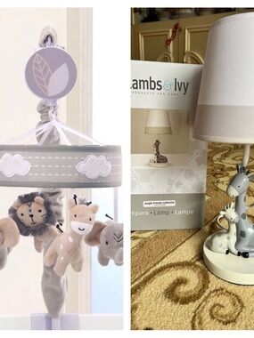 Lamb and Ivy nursery jungle friends lamp and musical crib mobile